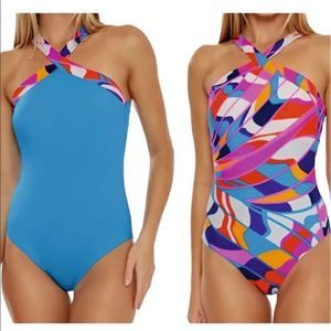 NWT Trina Turk Swim- Rio Reversible High Neck One Piece Size 14